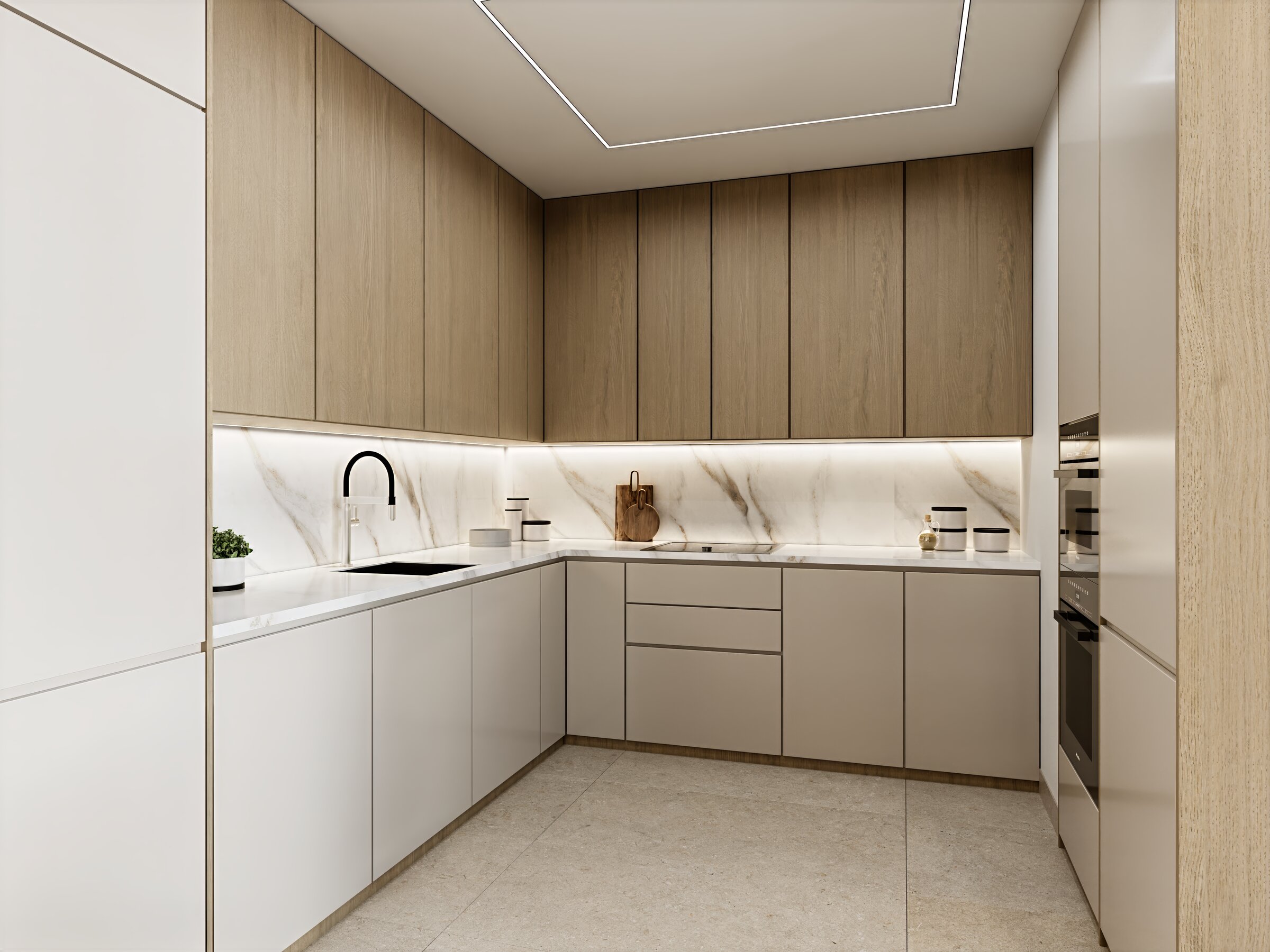 Living and dining space with bespoke joinery and natural daylight.